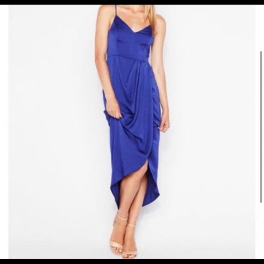 NWT Express cocktail Faux Wrap Satin blue Midi Dress - Size XS